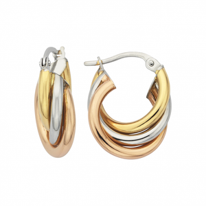 9ct Tri Tone Gold Twisted Hoop Earrings #24277