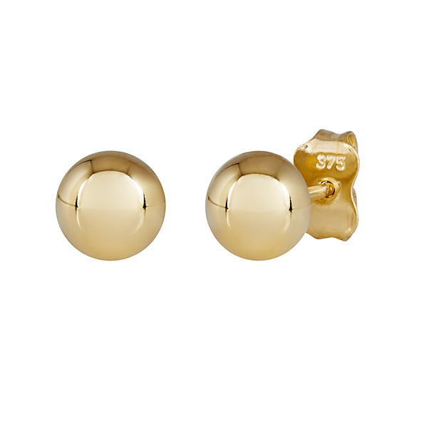 9ct Yellow Gold 6mm Half Ball Stud Earrings #
