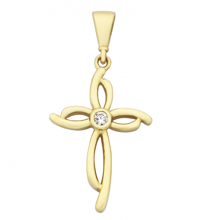 9ct Yellow Gold CZ Abstract Cross Pendant #