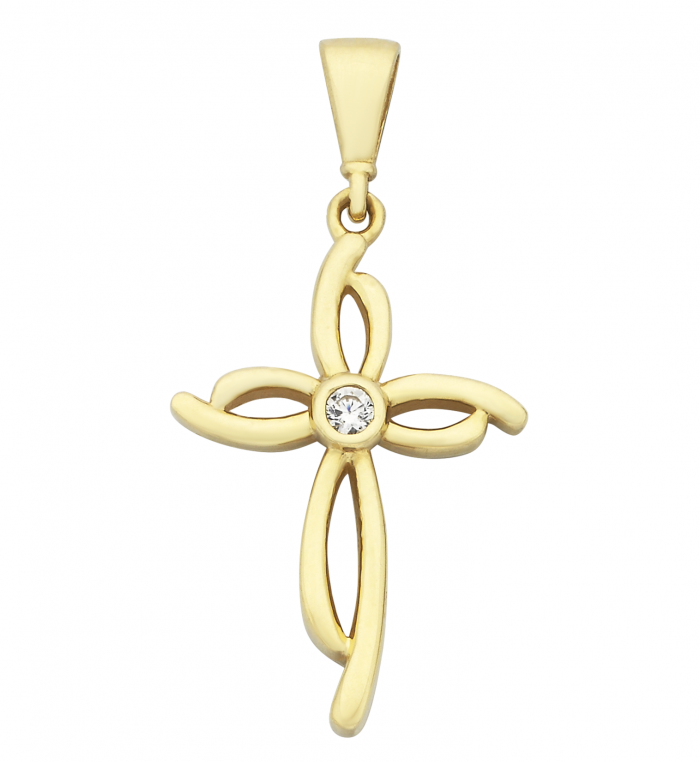 9ct Yellow Gold CZ Abstract Cross Pendant #23957