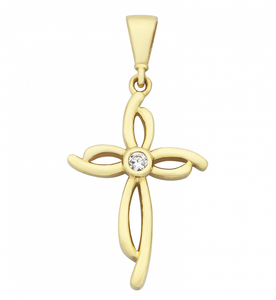 9ct Yellow Gold CZ Abstract Cross Pendant #