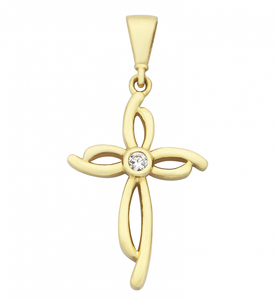 9ct Yellow Gold CZ Abstract Cross Pendant #23957