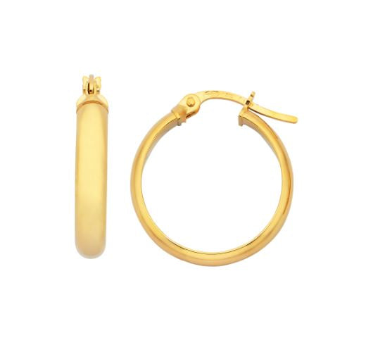 9ct Yellow Gold 3.2mm Half Round Hoop Earrings #23385
