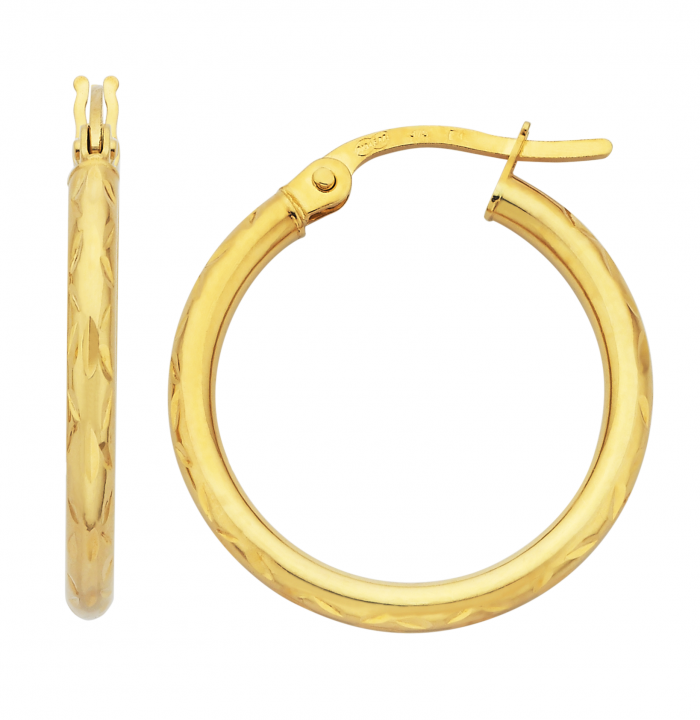 9ct Yellow Gold Diamond Cut Hoop Earrings #23950