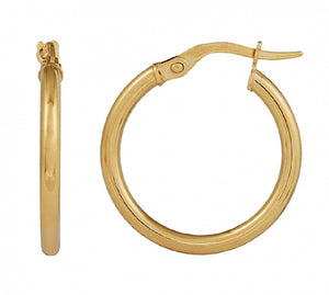 9ct Yellow Gold Plain Tube Hoop 15MM Earrings #