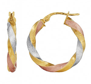 9ct Yellow Rose & White Gold  Ribbon Twist Hoop Earrings #23192