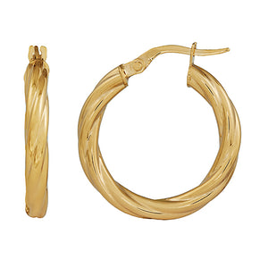 9ct Yellow Gold Twist Tube Hoop Earrings#23190