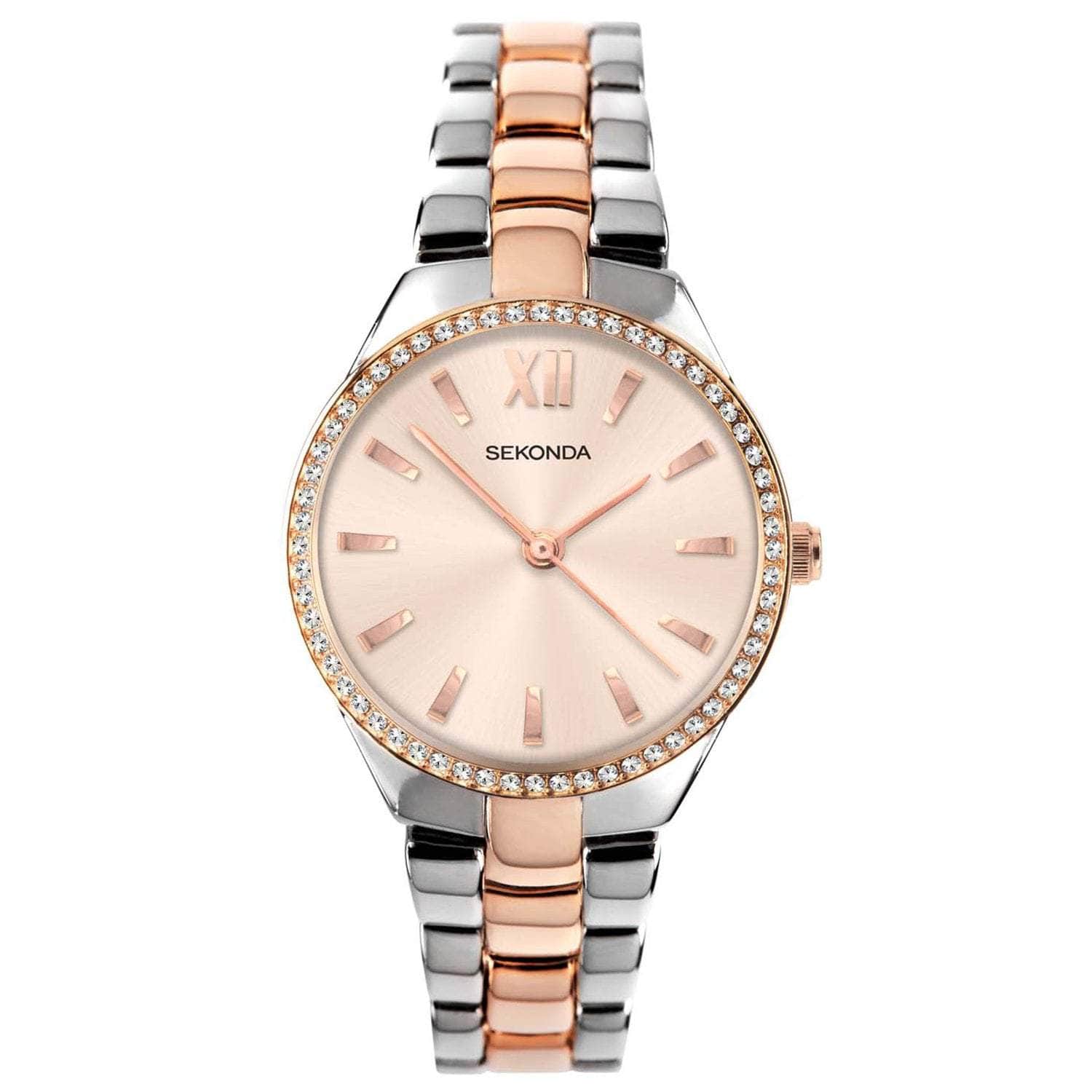 Sekonda Ladies Rose Gold Silver Case Rose Dial Watch #