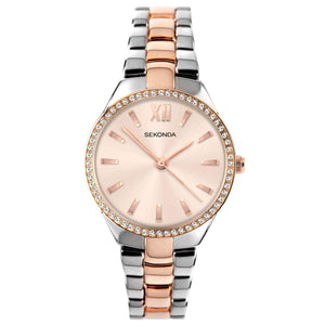 Sekonda Ladies Rose Gold Silver Case Rose Dial Watch #