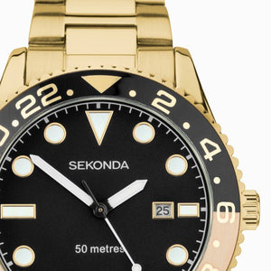 Sekonda Ocean Men’s Watch | Gold Alloy Case & Stainless Steel Bracelet with Black Dial #24745