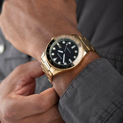 Sekonda Ocean Men’s Watch | Gold Alloy Case & Stainless Steel Bracelet with Black Dial #24745
