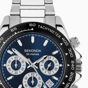 Sekonda Circuit Chronograph Men’s Watch | Silver Alloy Case & Stainless Steel Bracelet with Blue Dial
