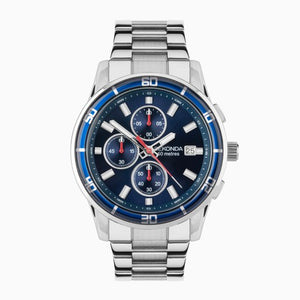 Sekonda Midnight Chronograph Men’s Watch | Silver Alloy Case & Stainless Steel Bracelet with Blue Dial #24747