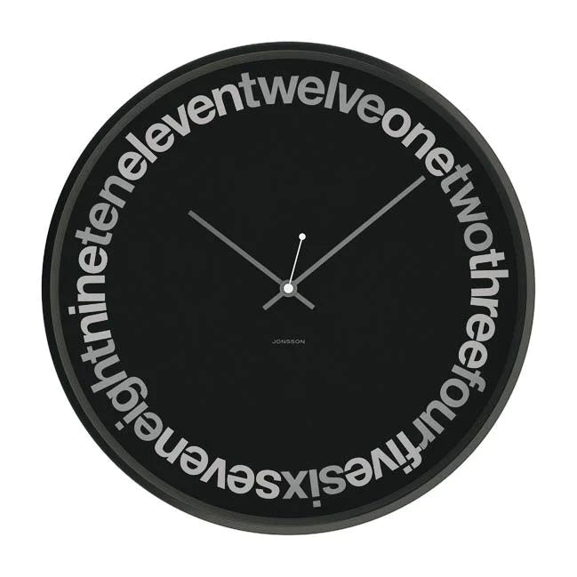 Jonsson Text Wall Clock - Black (30cm) #19046