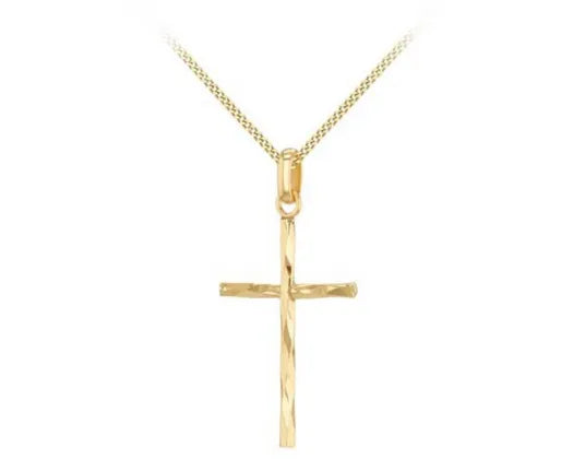 9ct Yellow Gold Hollow Diamond Cut Cross Pendant #23697