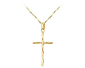 9ct Yellow Gold Hollow Diamond Cut Cross Pendant #23697