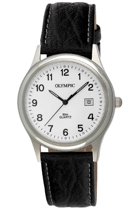 Olympic Arabic Dial/Date/Black Strap 50m Watch #25410
