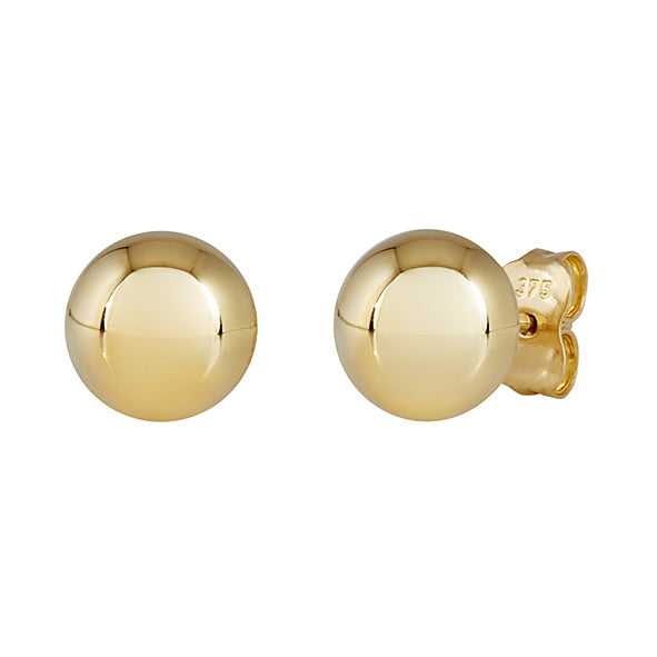 9ct Yellow Gold 8mm Half Ball Stud Earrings #24546