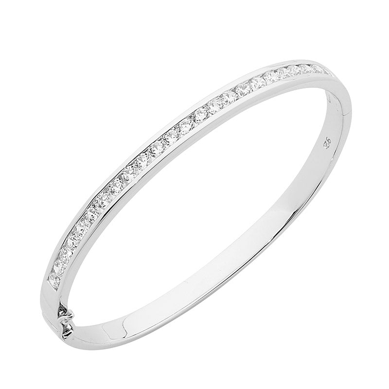 Ellani Sterling Silver White Cubic Zirconia Round Channel Set Bangle #23674 #24147