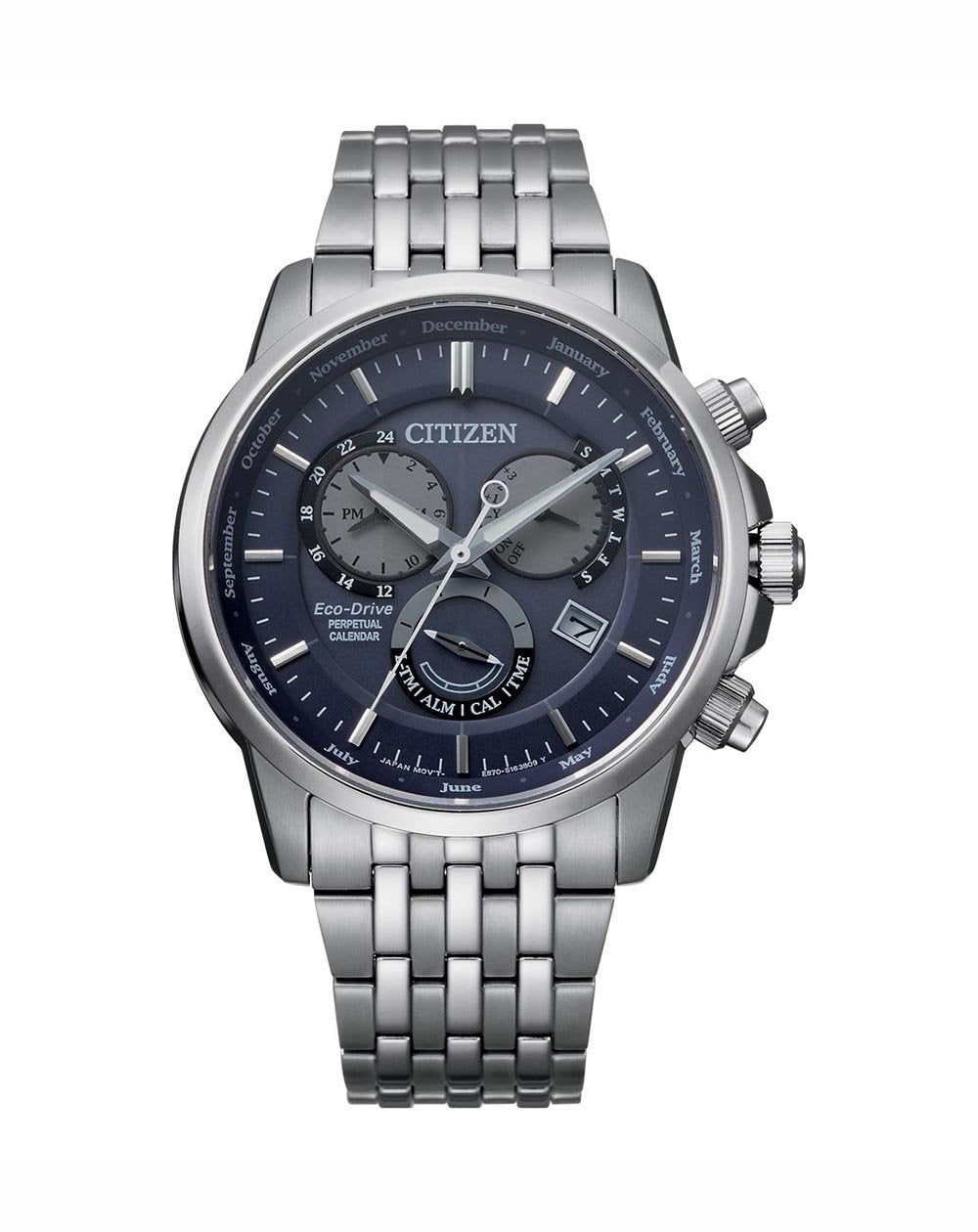 Citizen Eco Drive Gents Stainless Steel Case and Strap Perpetual Calendar Alarm Watch #21411