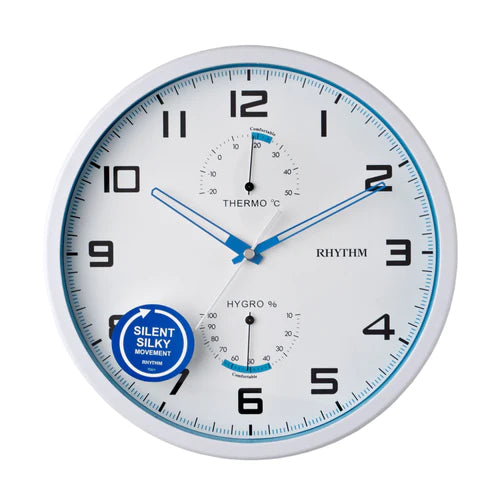 Rhythm Wall Clock Analogue Thermometer & Hygrometer Wall Clock #