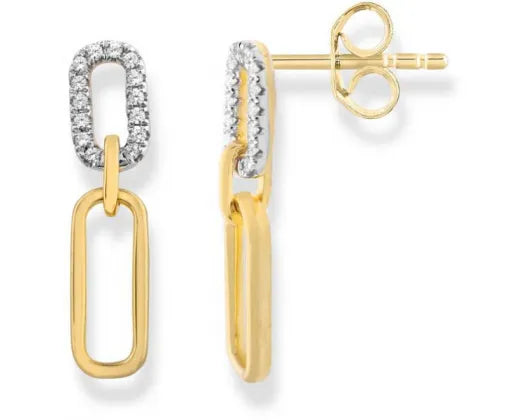 9ct Yellow Gold Diamond Drop Earrings # 23693