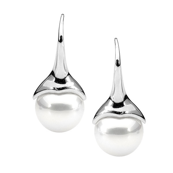 Sterling Silver White Shell Pearl Earrings #