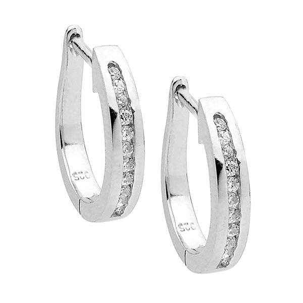 Sterling Silver Cubic Zirconia Channel Set Hoop Earrings #22922