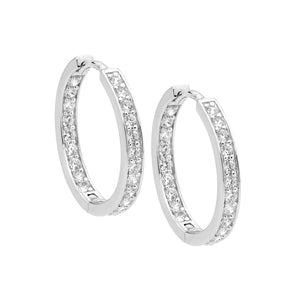 Sterling Silver White Cubic Zirconia Inside Out 23mm Round Hoops #23019