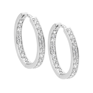 Sterling Silver White CZ Single Row Inside Out 18mm Hoop Earrings #