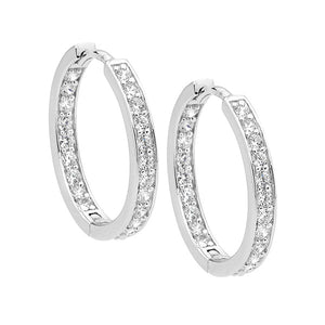 Sterling Silver White CZ Single Row Inside Out 18mm Hoop Earrings #  23907