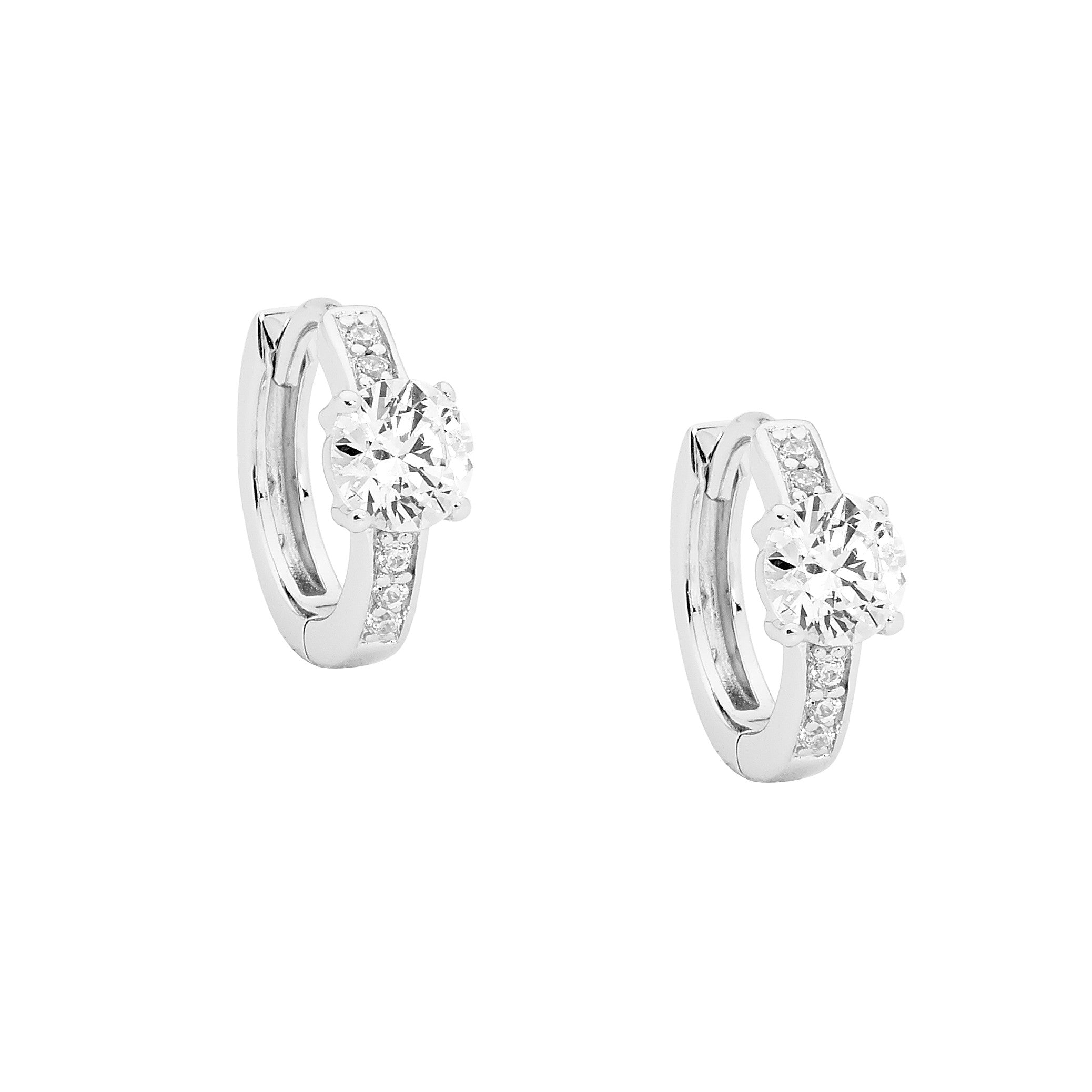 Sterling Silver White CZ 13mm Hoops with 5mm WH CZ Solitaire #23014