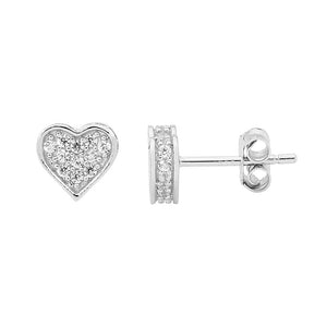 Sterling Silver White Cubic Zirconia Heart Pave Set Flat Earrings #22640