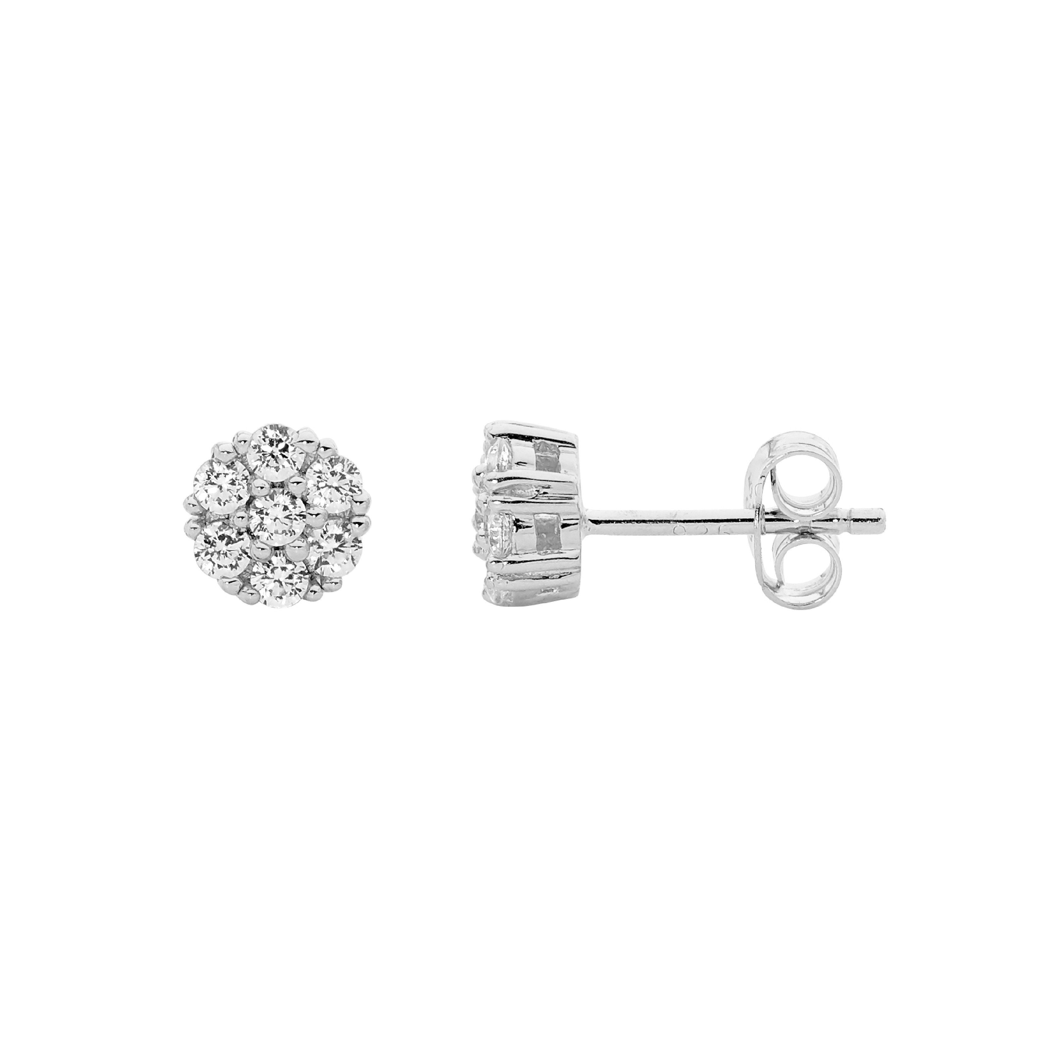 Sterling Silver Ellani White Cubic Zirconia Crown Cluster Set 6mm Earrings #