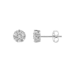 Sterling Silver Ellani White Cubic Zirconia Crown Cluster Set 6mm Earrings #