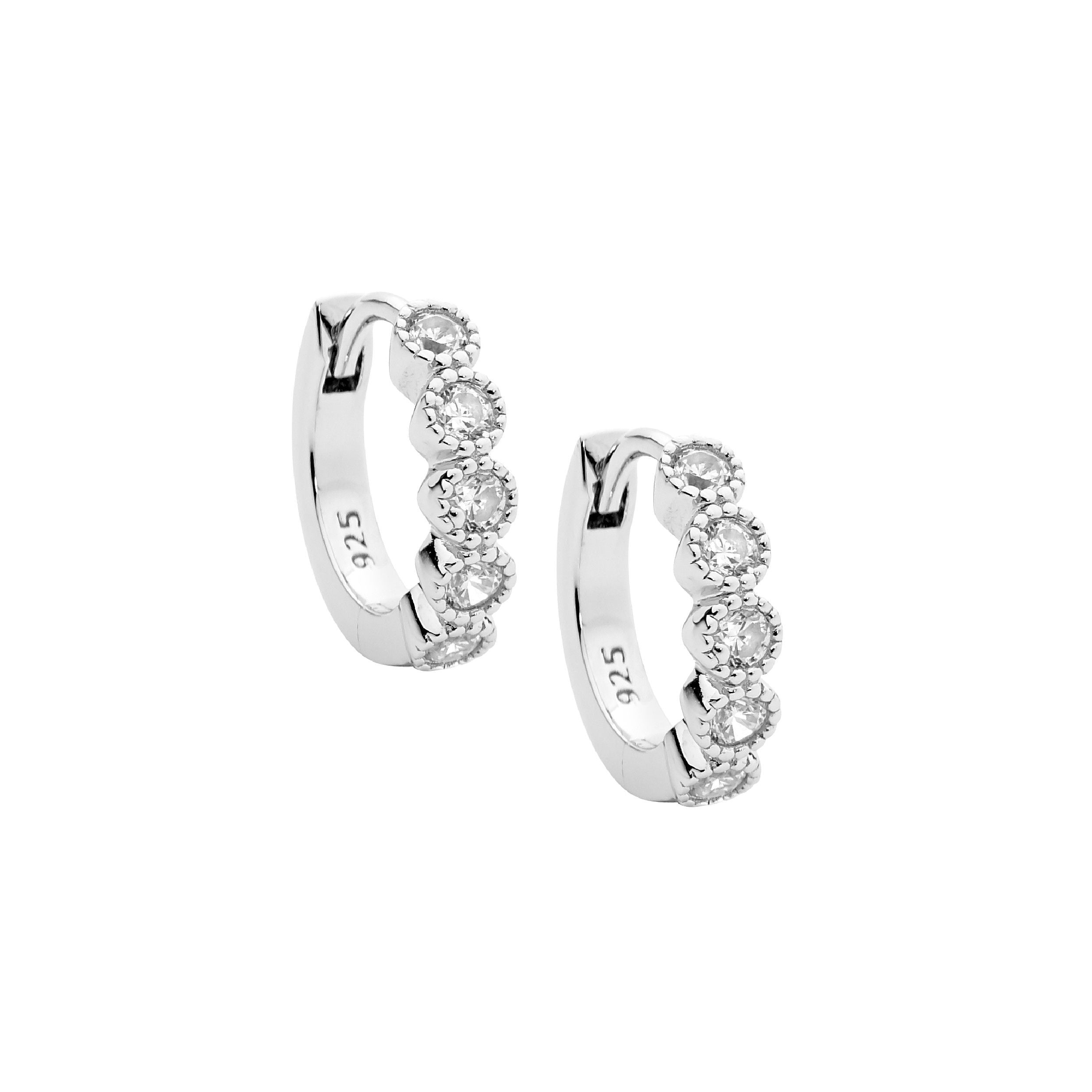 Sterling Silver White Cubic Zirconia Crown Set Hoop Earrings #23017