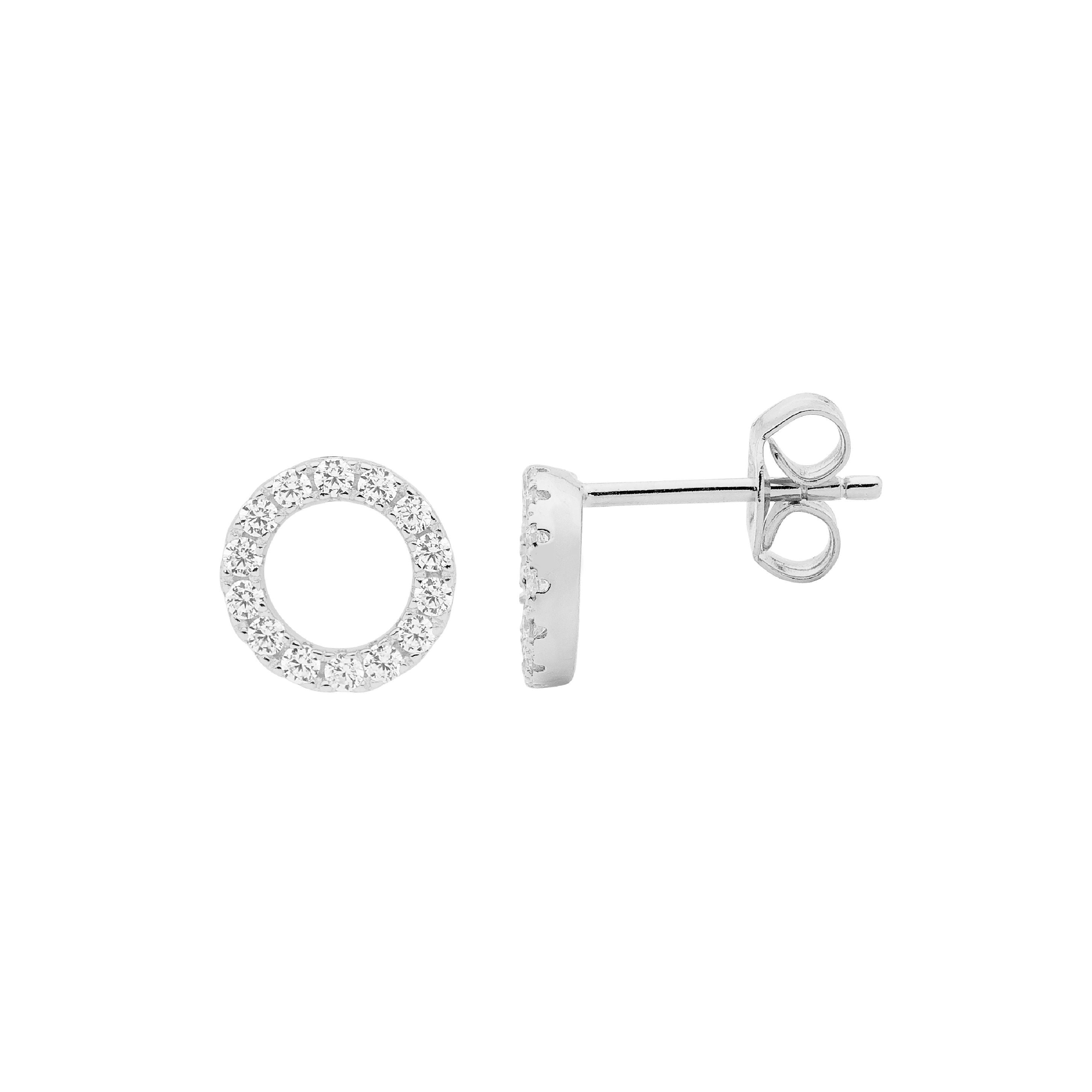 Sterling Silver Cubic Zirconia 8mm Open Circle Earrings  #22645