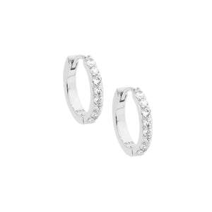 Sterling Silver White Cubic Zirconia Single Row 15mm Hoop Earrings #