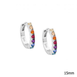 Sterling Silver Multi Colour Cubic Zirconia 14mm Hoop Earrings #