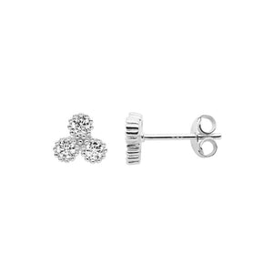 Sterling Silver White Cubic Zirconia Cluster Crown Set Stud Earrings