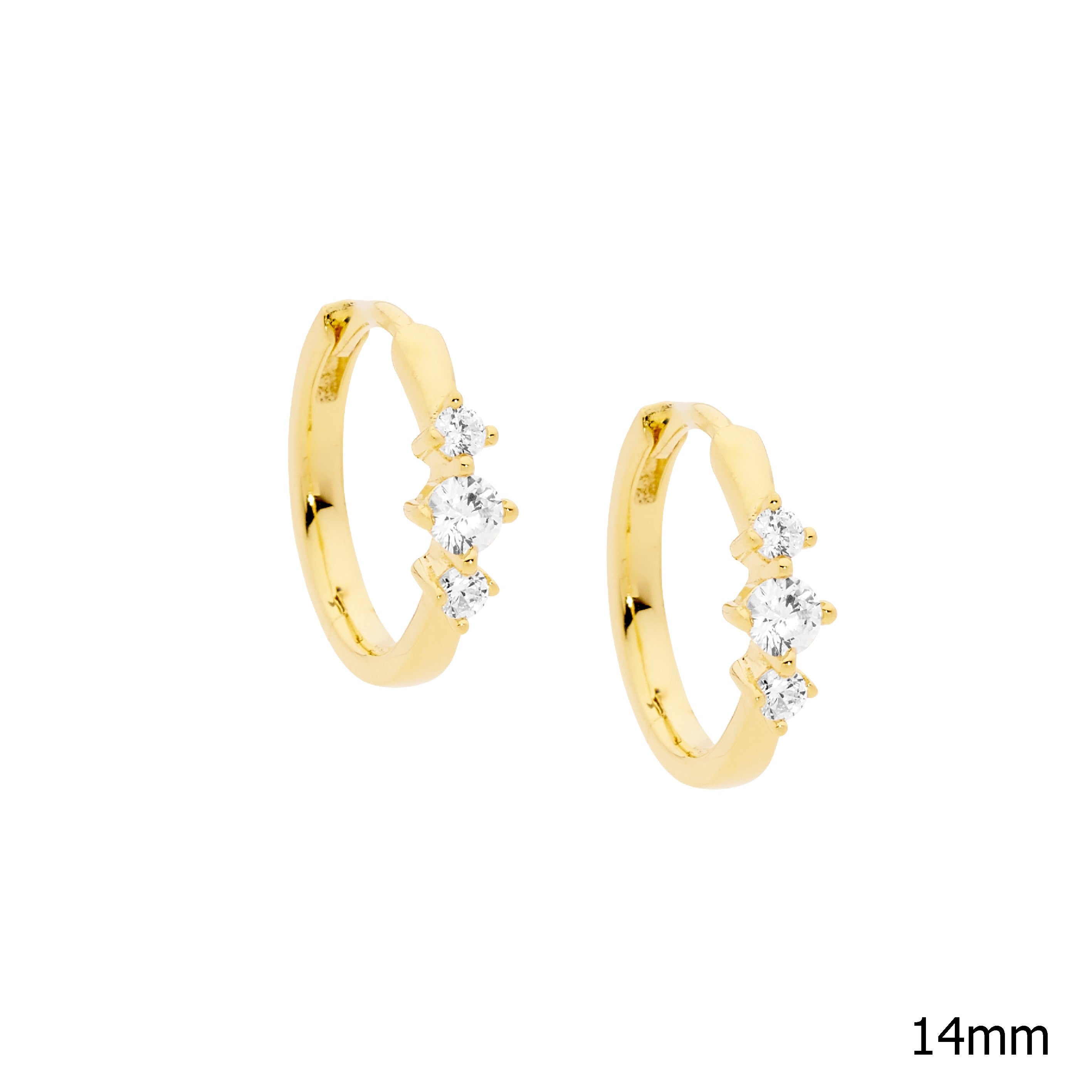 Sterling Silver 14mm Hoop Earrings with Cubic Zirconia Feature Gold Plating #