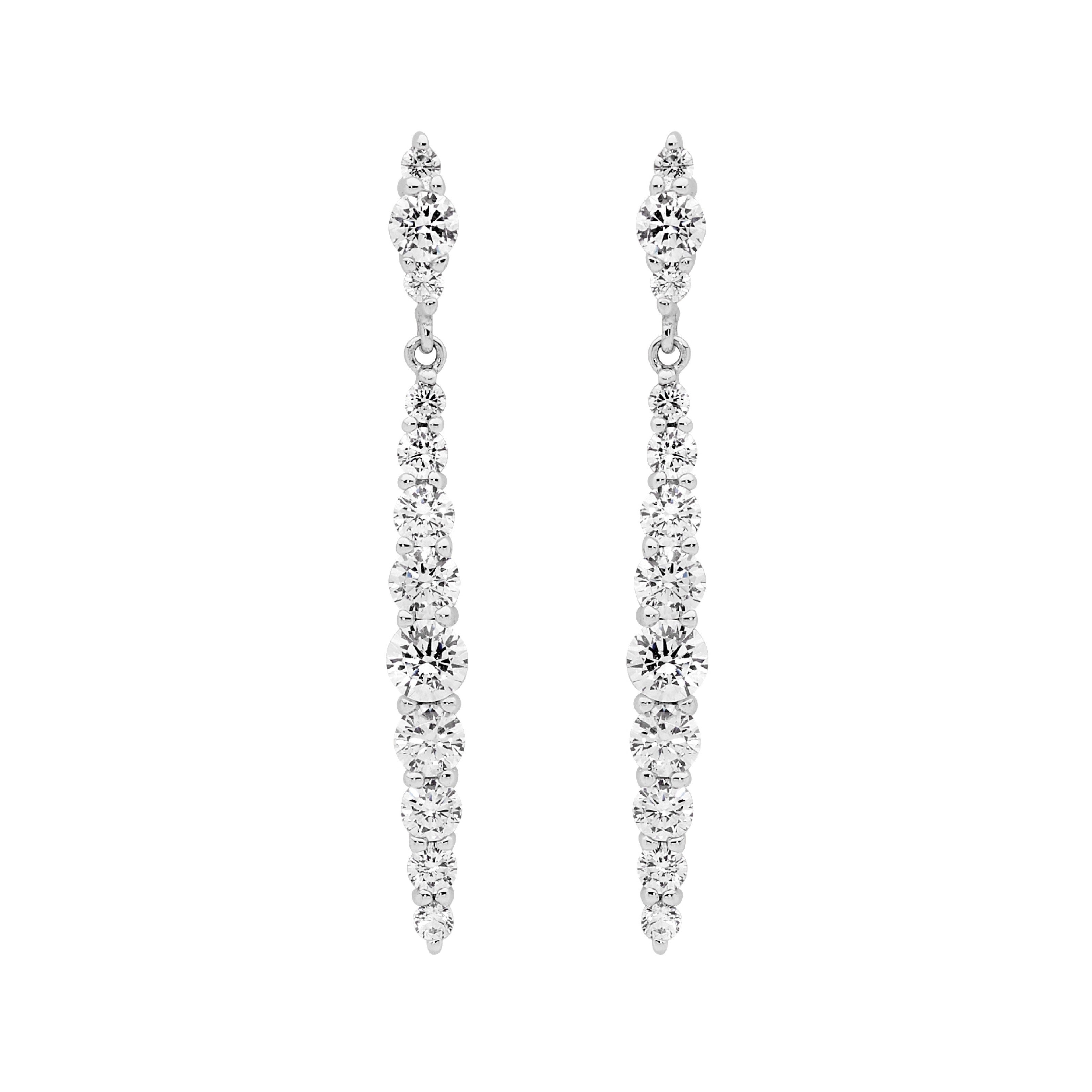 Sterling Silver Gradual White CZ to Centre Drop Earrings #