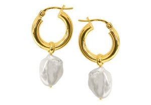 9ct Yellow Gold Hoop with Removable White FWP Earrings #