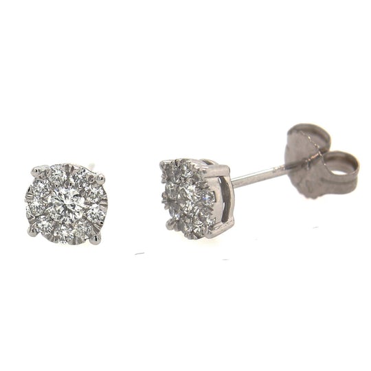 9ct White Gold Round Diamond Cluster Studs #