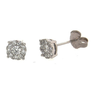 9ct White Gold Round Diamond Cluster Studs #
