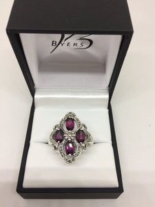 Sterling Silver Rhodolite and Marcasite Dress Ring #