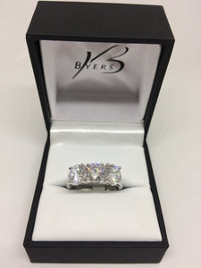 Sterling Silver Cubic Zirconia 3 Stone Dress Ring #