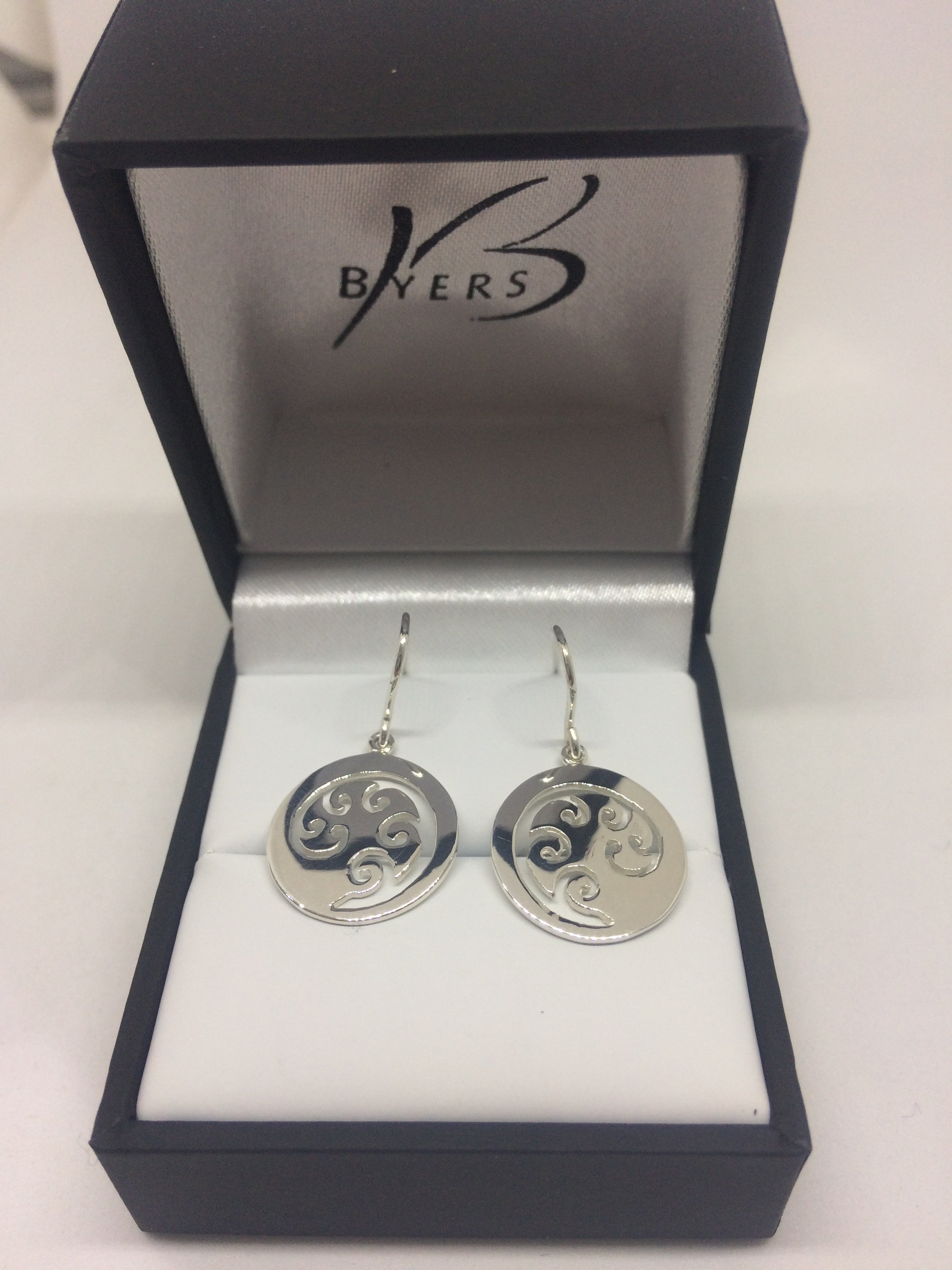 Sterling Silver Fancy Disc Style Drop Earrings #