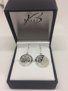 Sterling Silver Fancy Disc Style Drop Earrings #