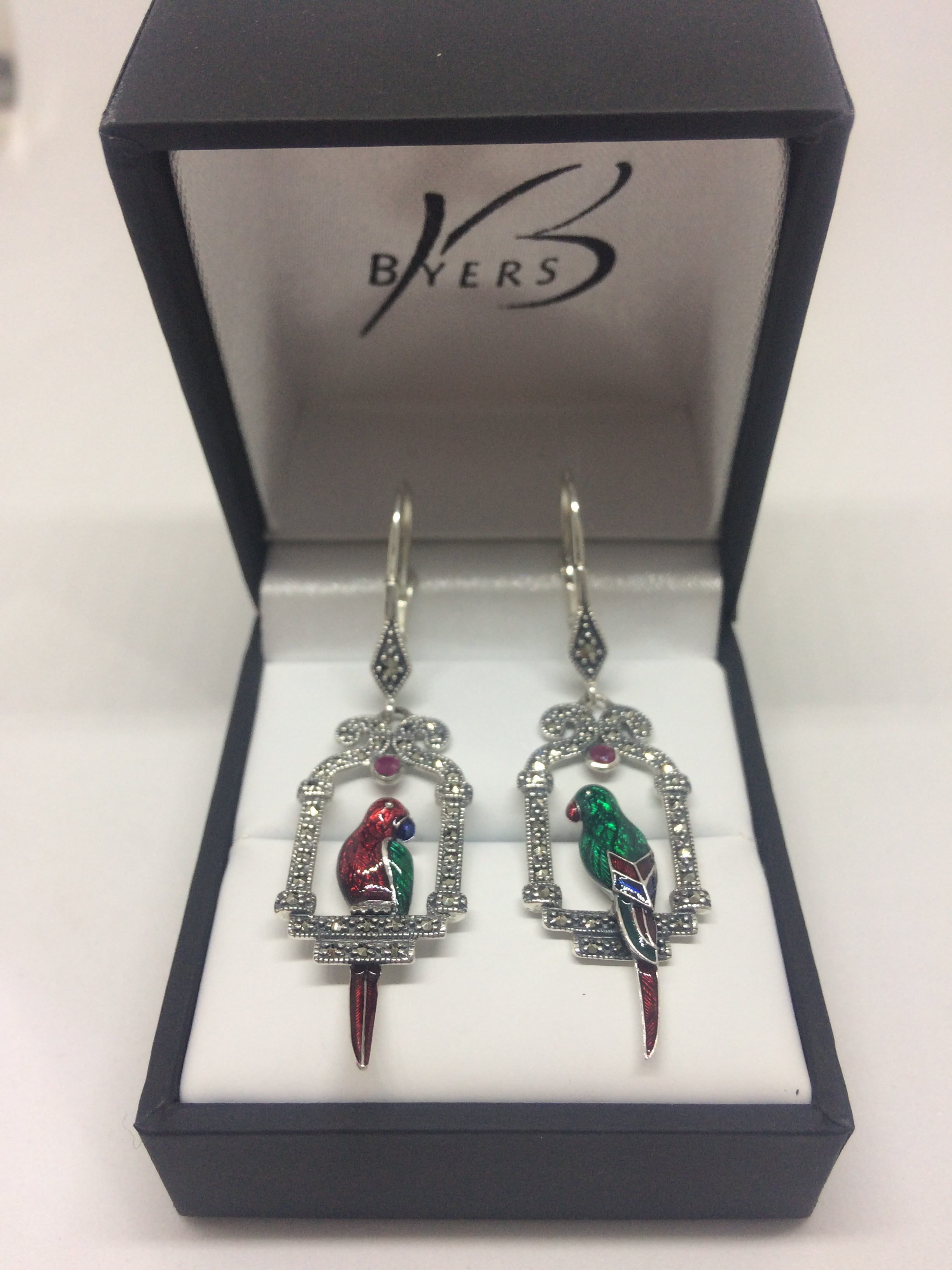 Sterling Silver Antique Parrot and Marcasite Earrings #23108